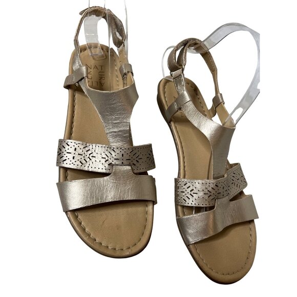 Naturalizer Womens Leather Sandals With Laser Cut Straps 8M Beige Ankle Closure - Picture 2 of 14